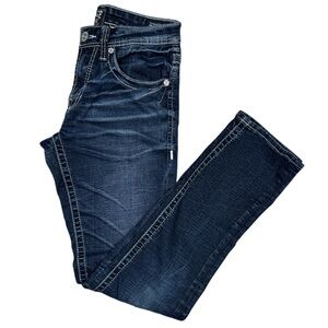 Salvage Buckle Havoc Straight Slim Fit Men’s 28R Blue Jeans Stretch Thick Stitch